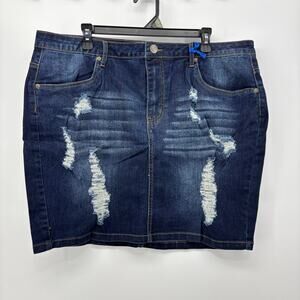 Lexi Jeans Womens Size 20 Distressed Denim Mini Skirt Cotton